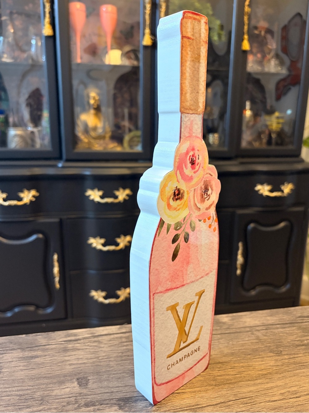 3D Inspired Pink Champagne Bottle Decorative Accent - Picture 7 of 9